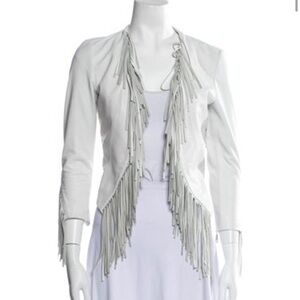 White leather jacket with fringe sleeves